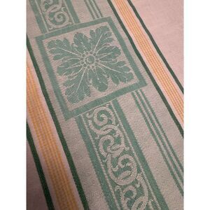 Vintage Damask Tablecloth Green Yellow White Floral